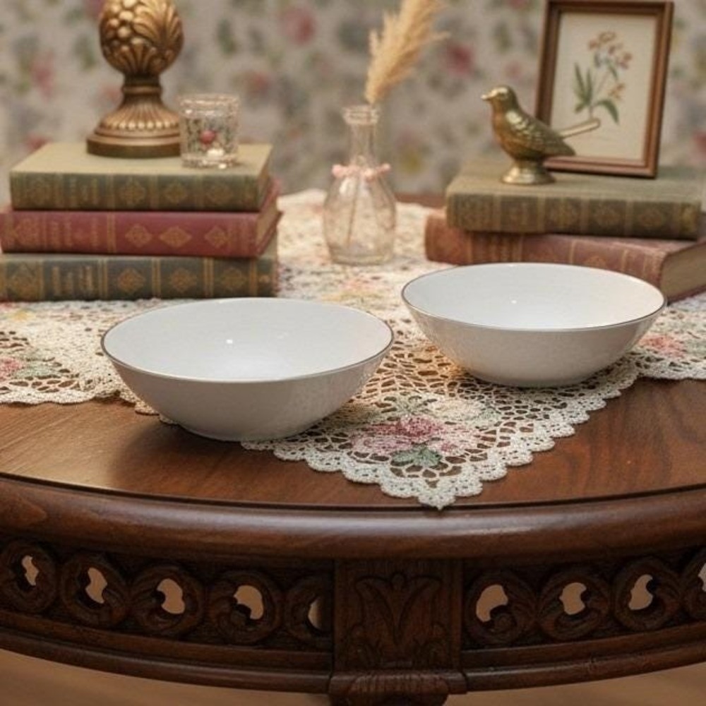 Royal Doulton Amulet Dessert Bowls, Set Of 2, White Floral Fine China Dinnerware